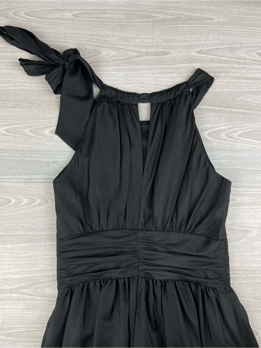 WHBM 100% Silk Tie Shoulder Bow A-Line Dress Sz 0 Old money Cocktail Black - Picture 7 of 11